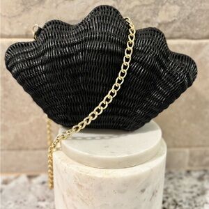 Talbots Black Woven Shell Mini Bag with Gold Chain